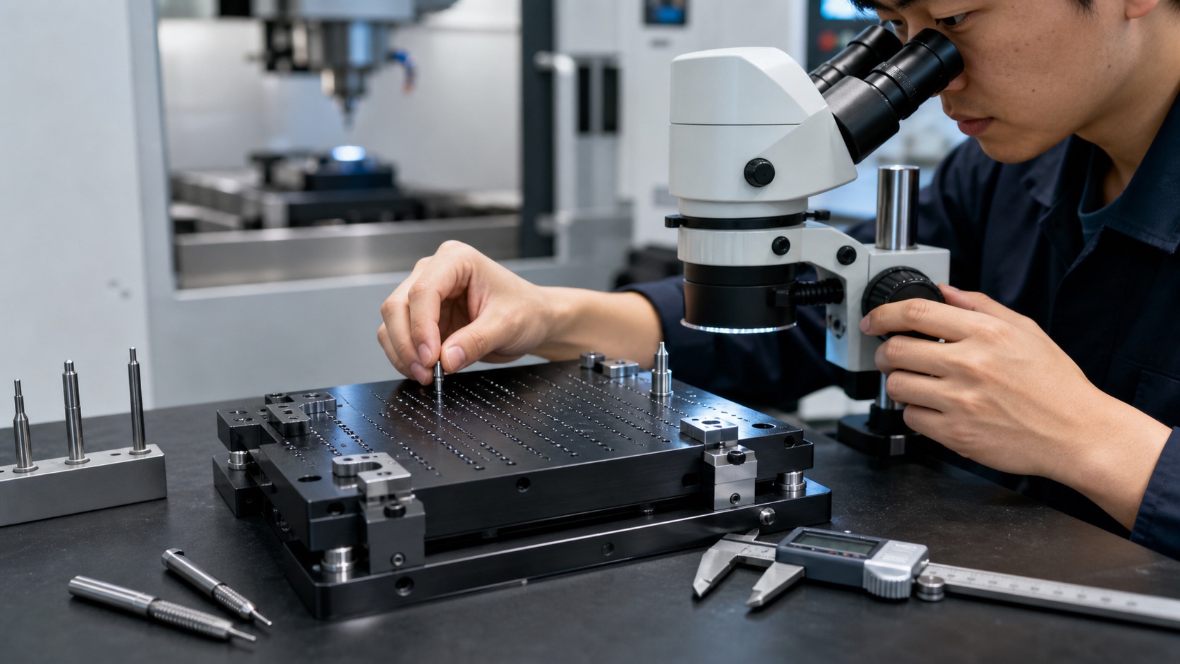 Micro hole machining and small thread tapping for connector fixture plates